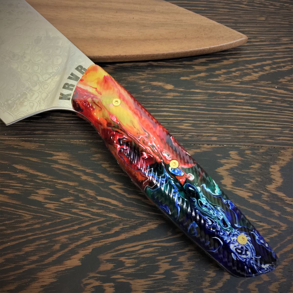 Dragon Fire- Gyuto K-tip 10in Chef&#39;s Knife - Dragonscale Damascus - Fire Resin Handle