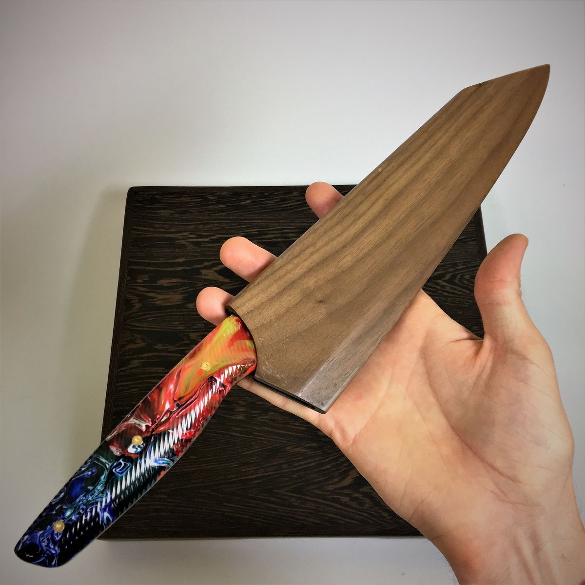 Dragon Fire- Gyuto K-tip 10in Chef&#39;s Knife - Dragonscale Damascus - Fire Resin Handle