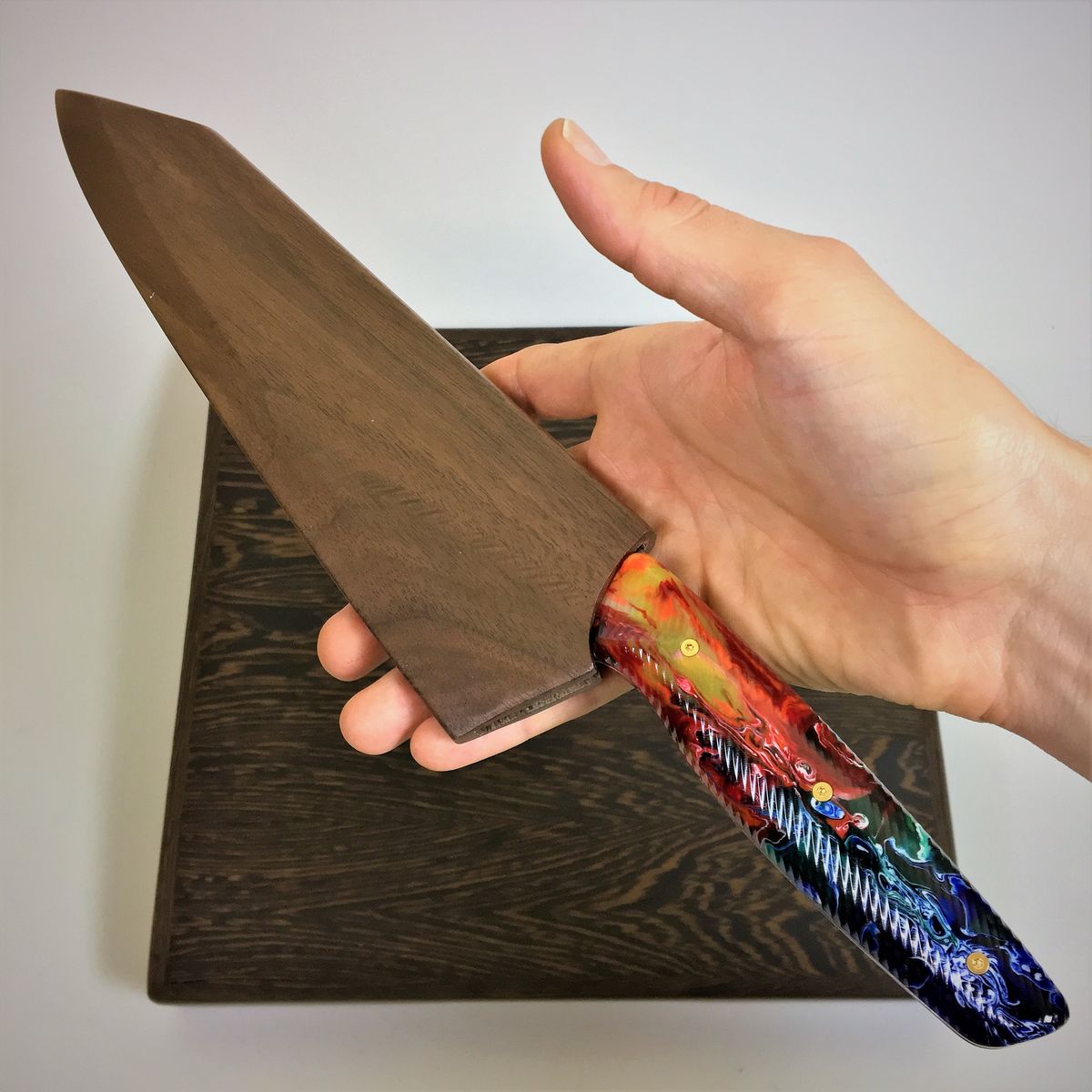 Dragon Fire- Gyuto K-tip 10in Chef&#39;s Knife - Dragonscale Damascus - Fire Resin Handle