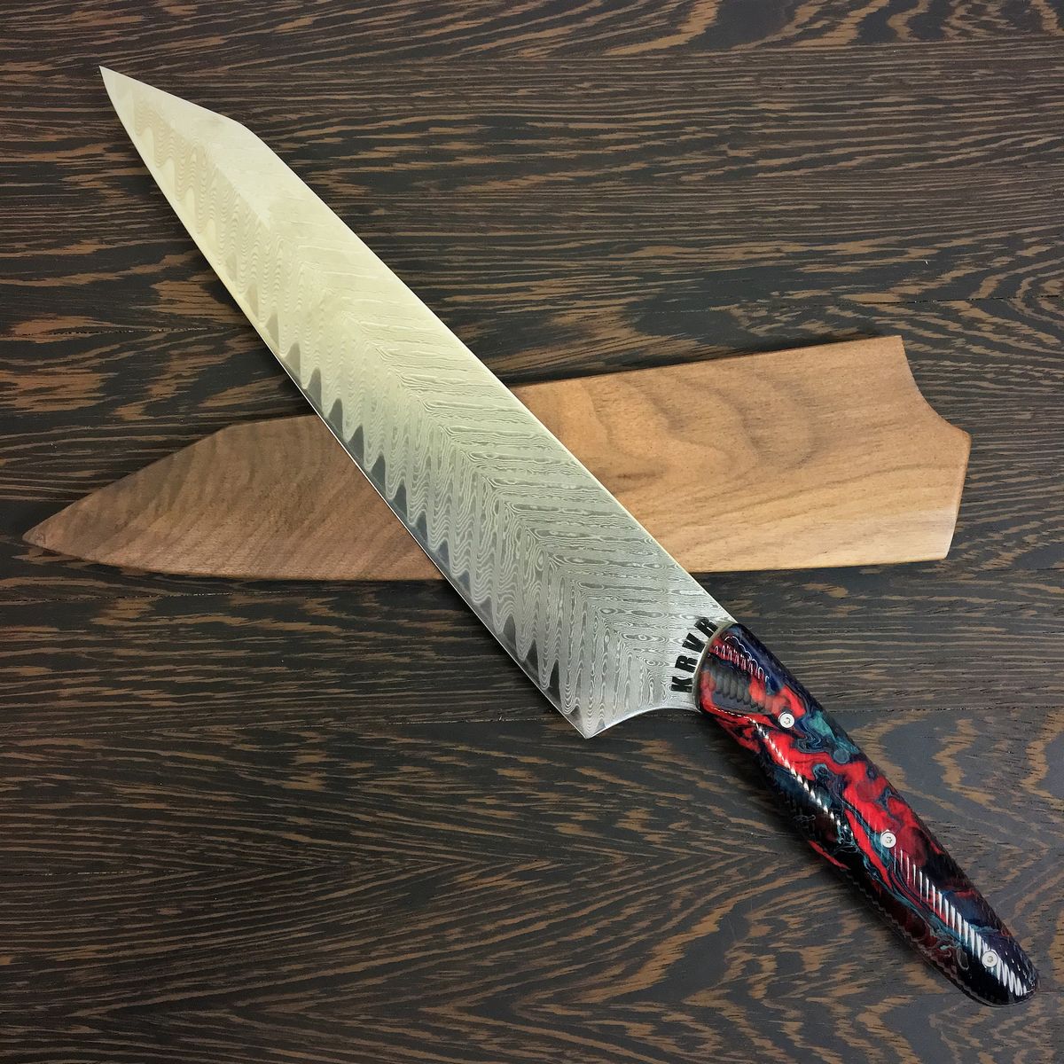 Red Smoke - Gyuto K-tip 10in Chef&#39;s Knife - Feather Damascus