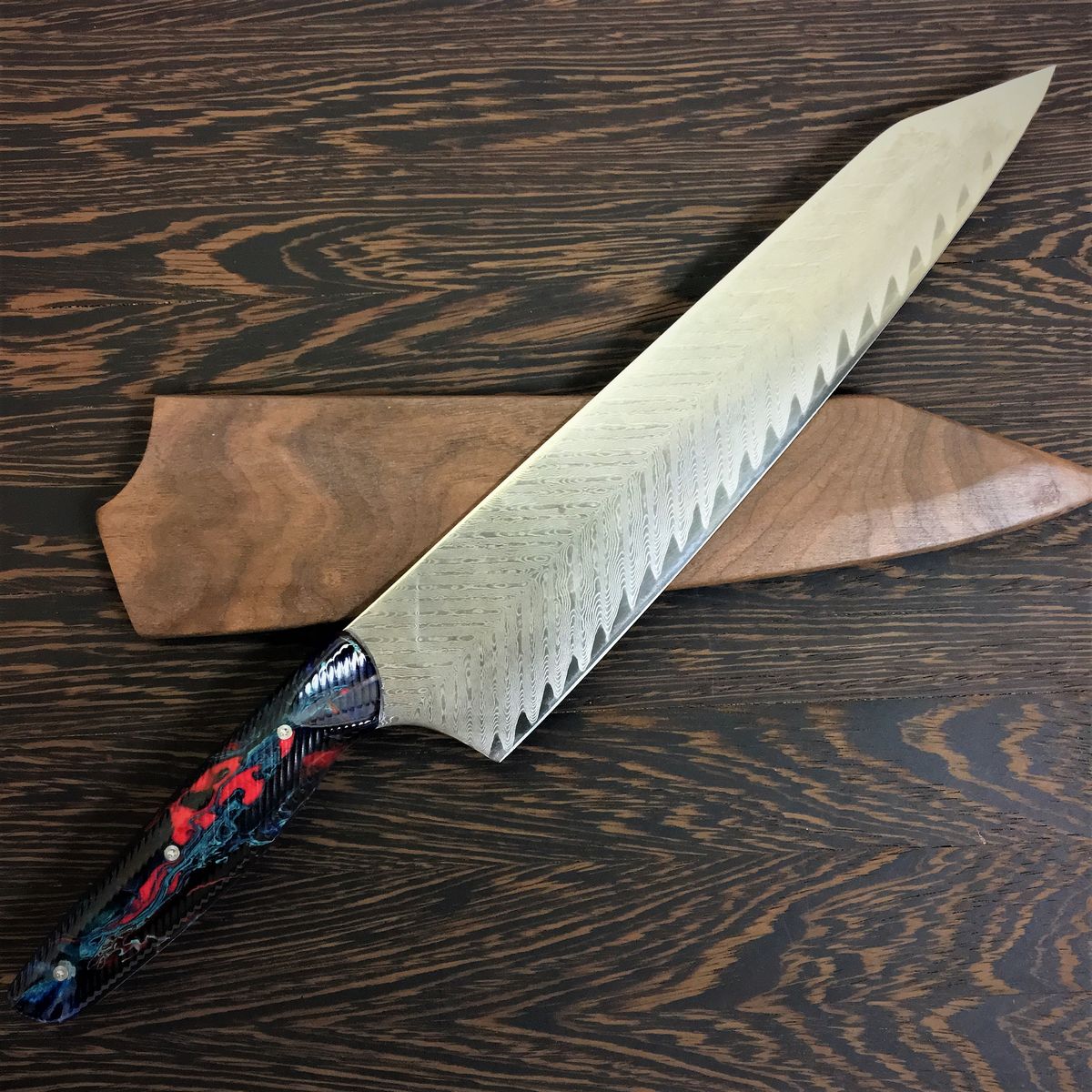 Red Smoke - Gyuto K-tip 10in Chef&#39;s Knife - Feather Damascus