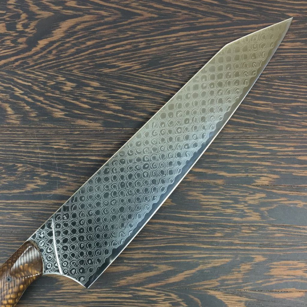 Bronze Dragon III - Gyuto K-tip 10in Chef&#39;s Knife - Dragonscale Damascus - wavy handle grip